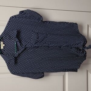 Love Notes Navy Polka Dot Short-Sleeve Button-Down Shirt Blouse Top S